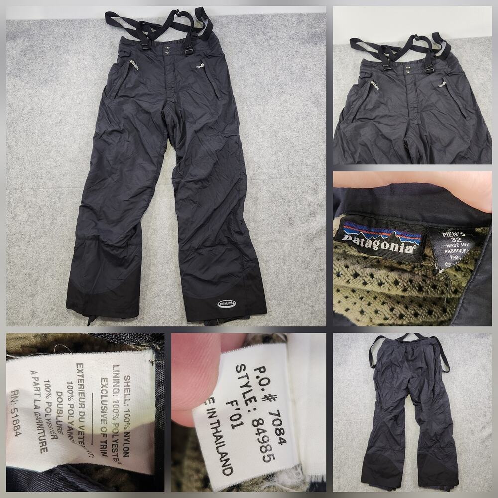 VTG Patagonia Fusion Pants Mens 32 Black Ski‎ Snow Suspenders Zip Pockets 84985